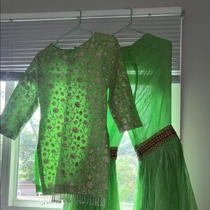 Green Gharara with Gold Accents